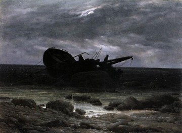 Épave au clair de lune romantique Bateau Caspar David Friedrich Peinture à l'huile